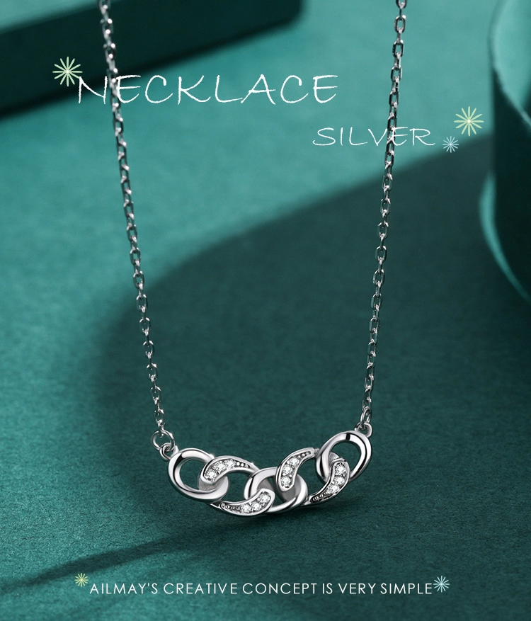 Charm Chain Shape Clear Zircon Pendant Necklace Sterling Silver