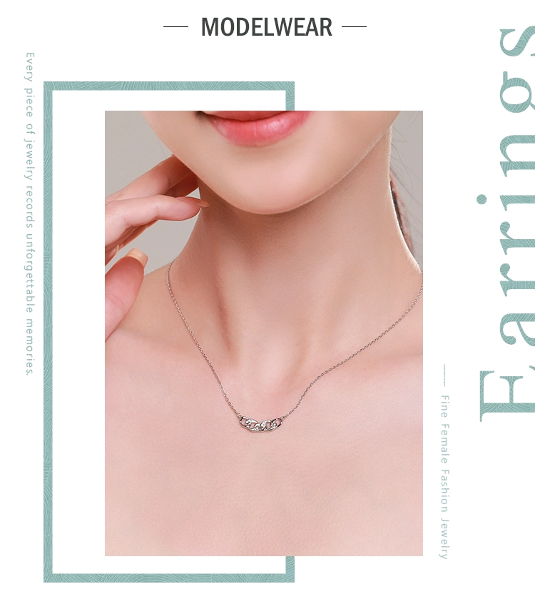 Charm Chain Shape Clear Zircon Pendant Necklace Sterling Silver