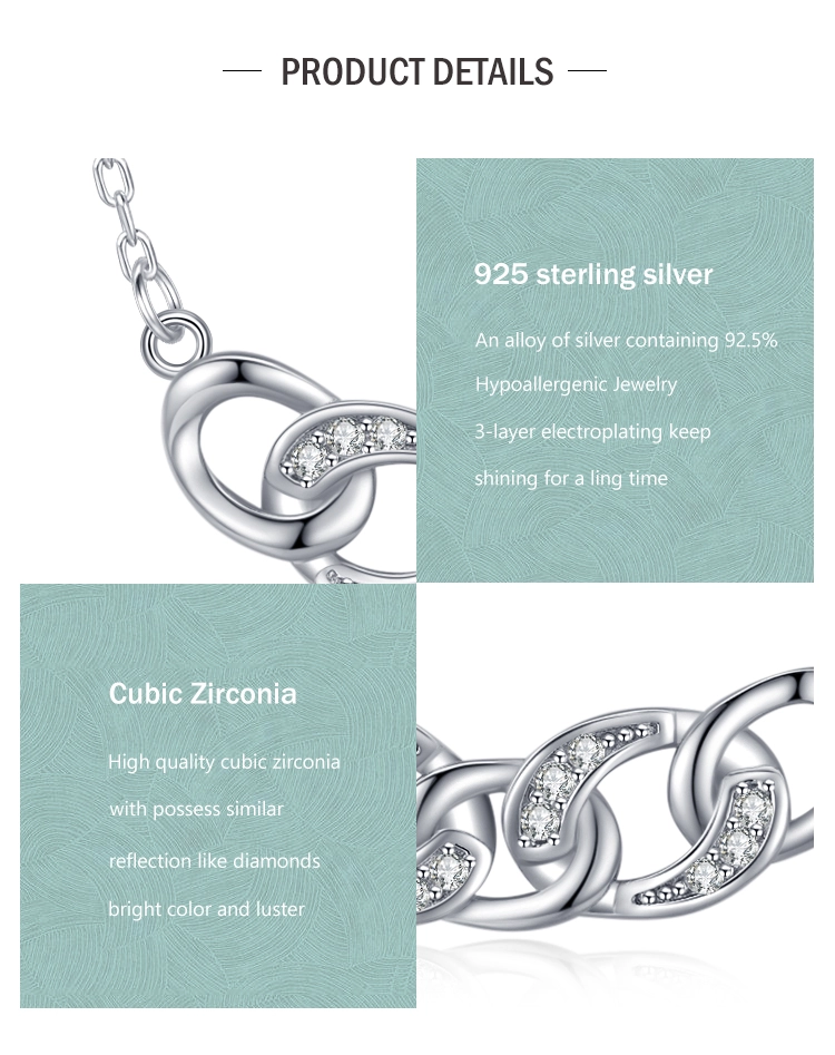 Charm Chain Shape Clear Zircon Pendant Necklace Sterling Silver
