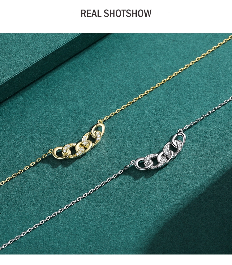 Charm Chain Shape Clear Zircon Pendant Necklace Sterling Silver