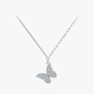 Butterfly Charm Pendant Necklace 925 Sterling Silver Clear Zircon