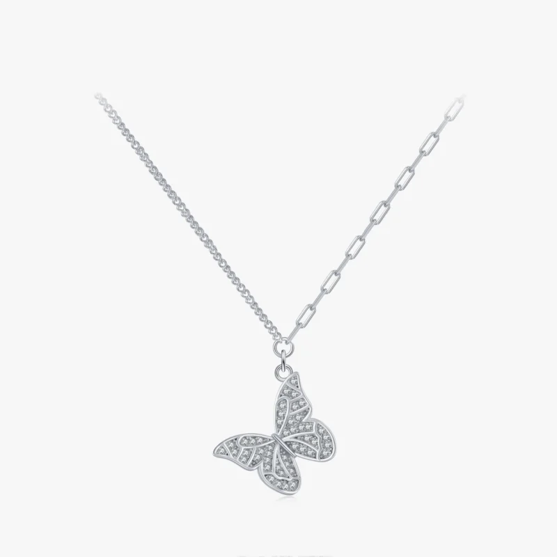 Butterfly Charm Pendant Necklace 925 Sterling Silver Clear Zircon