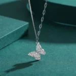 Butterfly Charm Pendant Necklace 925 Sterling Silver Clear Zircon