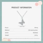 Butterfly Charm Pendant Necklace 925 Sterling Silver Clear Zircon