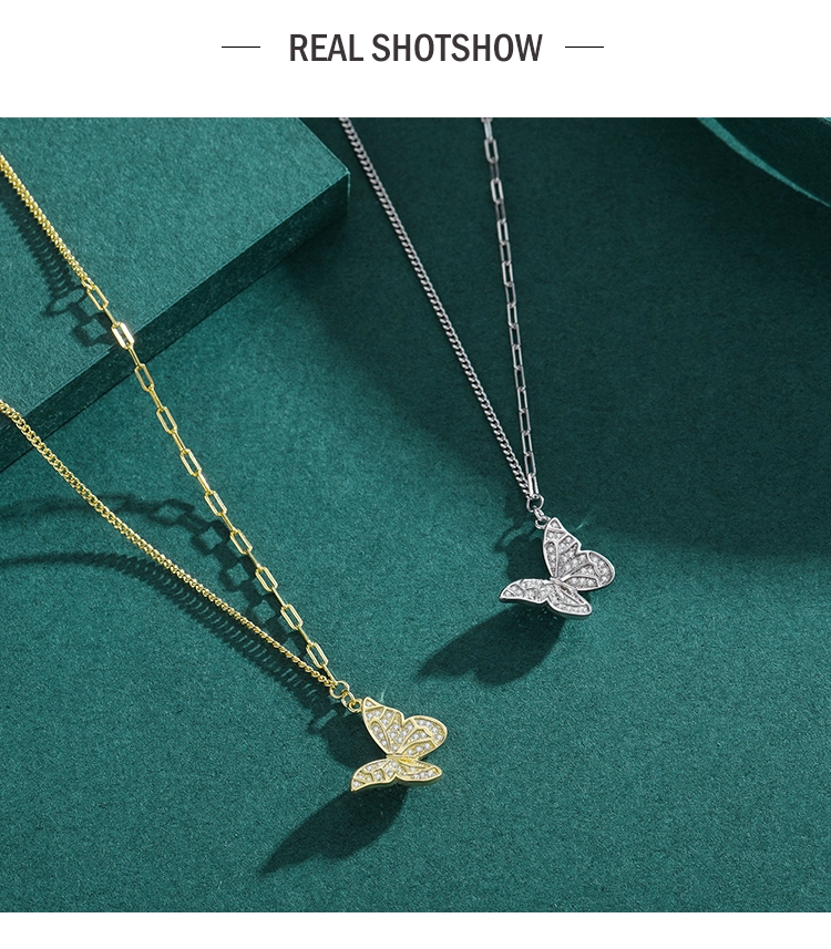 Butterfly Charm Pendant Necklace 925 Sterling Silver Clear Zircon