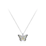 Colored Enamel Shiny Butterfly Pendant Necklace 925 Sterling Silver