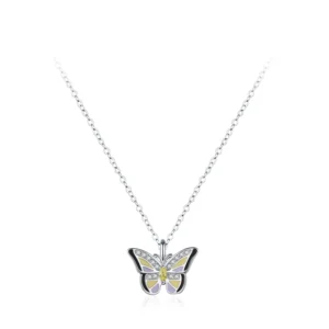 Colored Enamel Shiny Butterfly Pendant Necklace 925 Sterling Silver