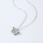 Colored Enamel Shiny Butterfly Pendant Necklace 925 Sterling Silver