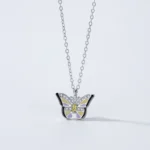 Colored Enamel Shiny Butterfly Pendant Necklace 925 Sterling Silver