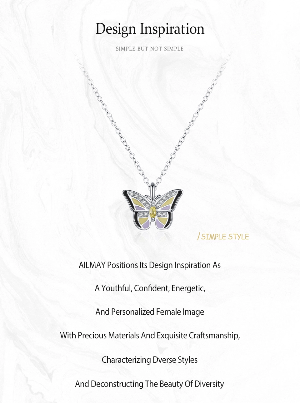 Colored Enamel Shiny Butterfly Pendant Necklace 925 Sterling Silver
