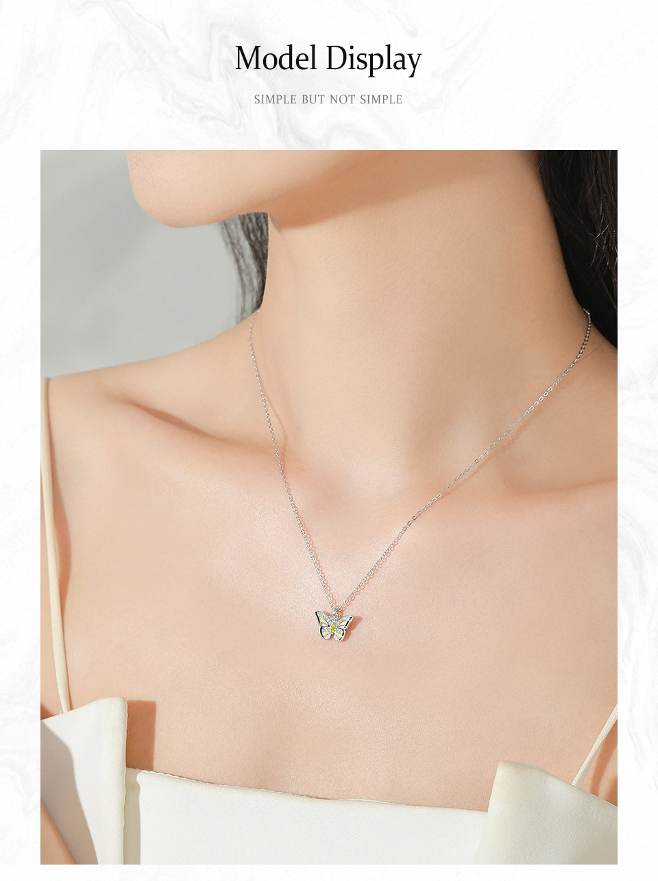 Colored Enamel Shiny Butterfly Pendant Necklace 925 Sterling Silver