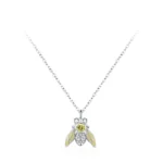 Cute Yellow Little Bee Pendant Necklace Zircon 925 Sterling Silver