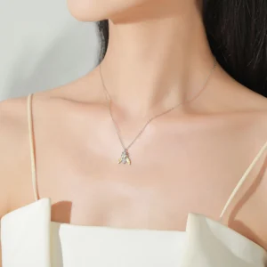 Cute Yellow Little Bee Pendant Necklace Zircon 925 Sterling Silver