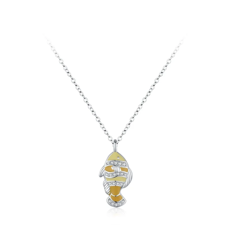 Lovely Clownfish Pendant Necklace Fish Shape Zircon 925 Sterling Silver