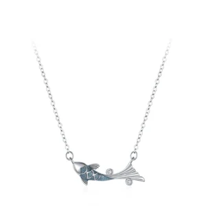 Glitter Zircon Blue Enamel Fish Necklace New 925 Sterling Silver