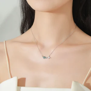 Glitter Zircon Blue Enamel Fish Necklace New 925 Sterling Silver