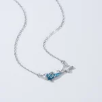Glitter Zircon Blue Enamel Fish Necklace New 925 Sterling Silver