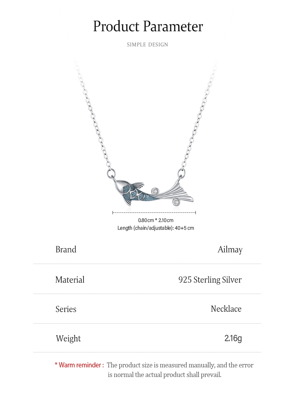 Glitter Zircon Blue Enamel Fish Necklace New 925 Sterling Silver