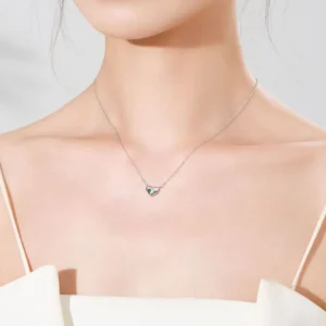 Classic Green Love Heart Pendant Necklace 925 Sterling Silver