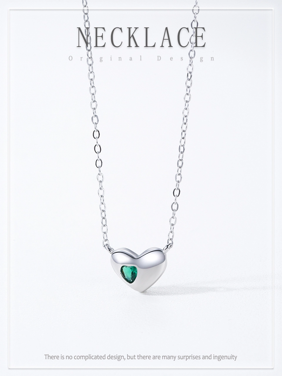Classic Green Love Heart Pendant Necklace 925 Sterling Silver