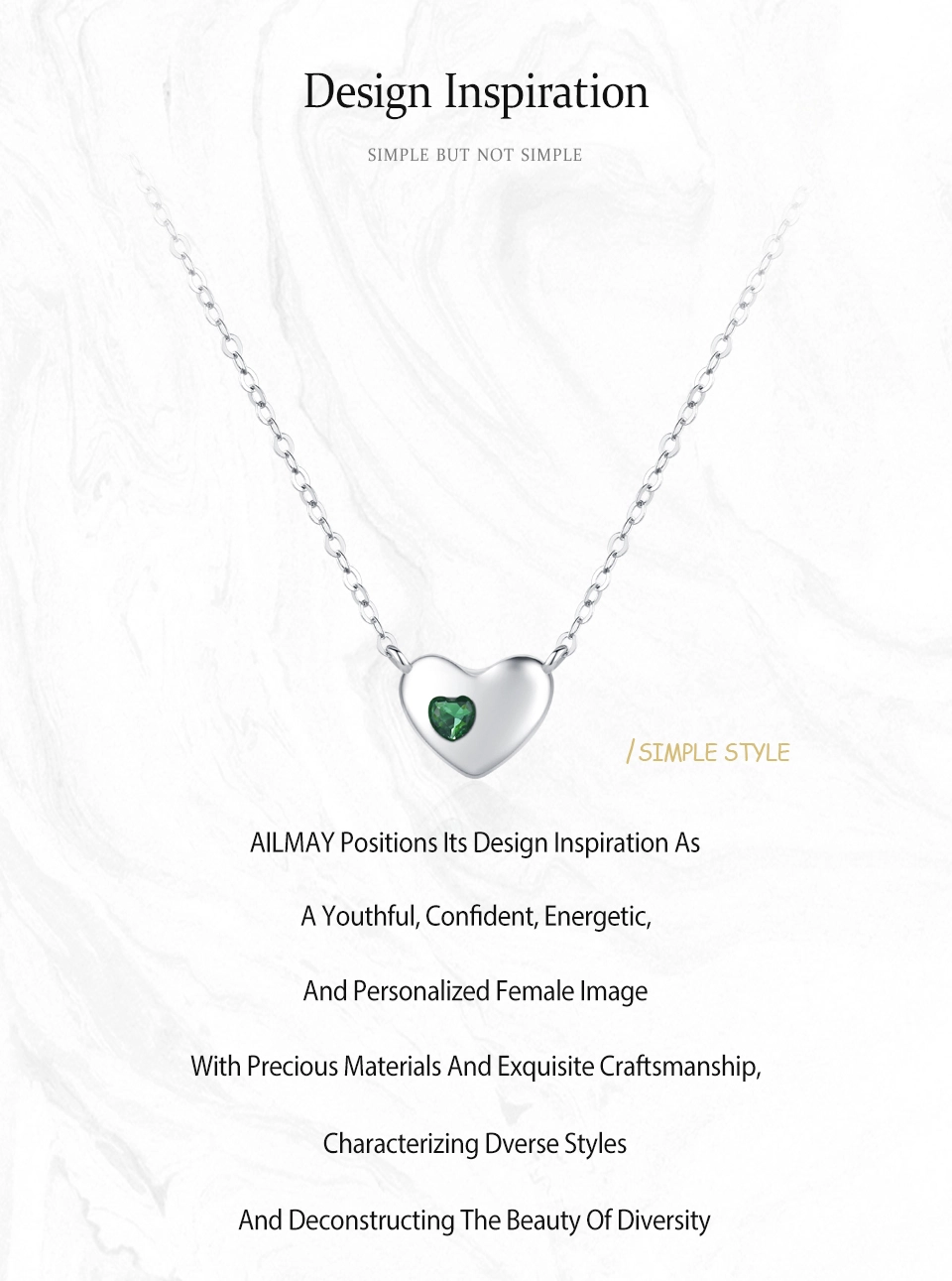 Classic Green Love Heart Pendant Necklace 925 Sterling Silver