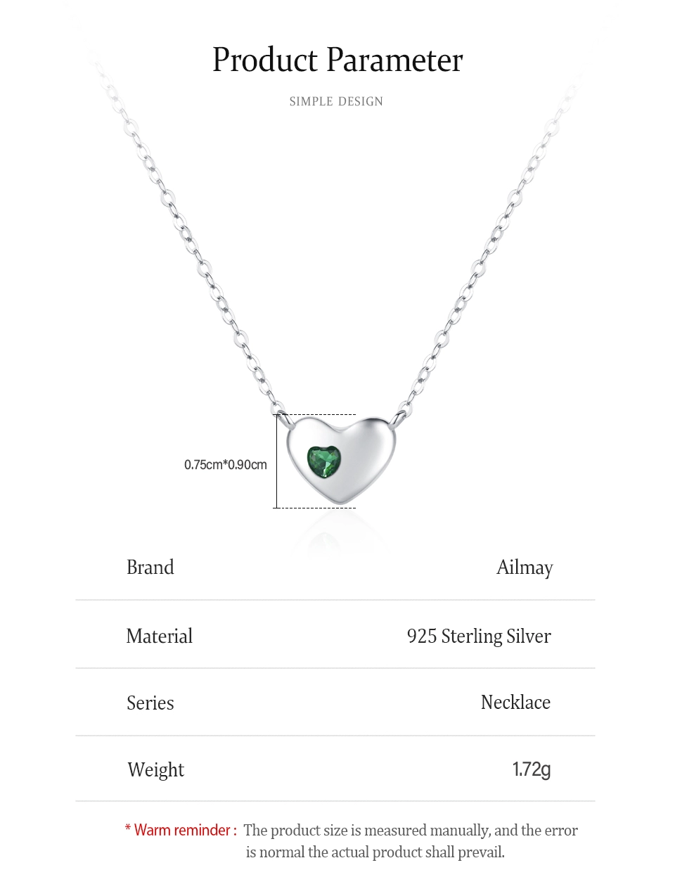 Classic Green Love Heart Pendant Necklace 925 Sterling Silver