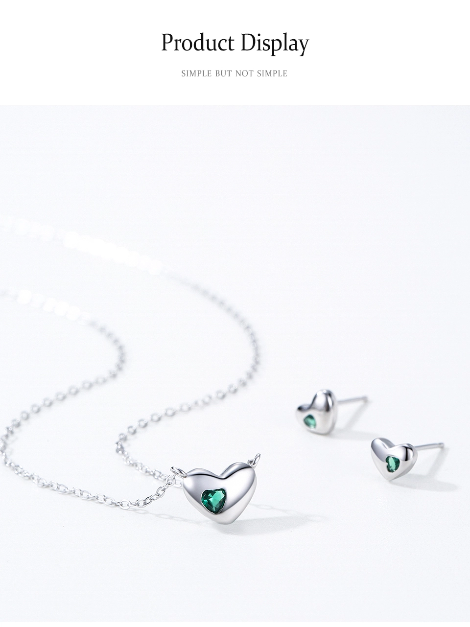 Classic Green Love Heart Pendant Necklace 925 Sterling Silver