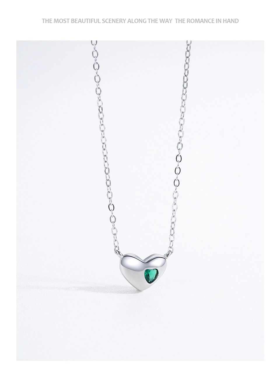 Classic Green Love Heart Pendant Necklace 925 Sterling Silver