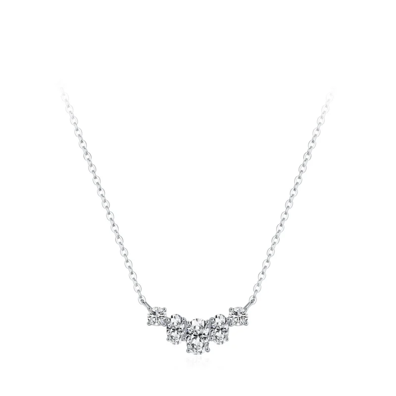 Classic Sparkling Geometric Design Zircon Necklace 925 Sterling Silver
