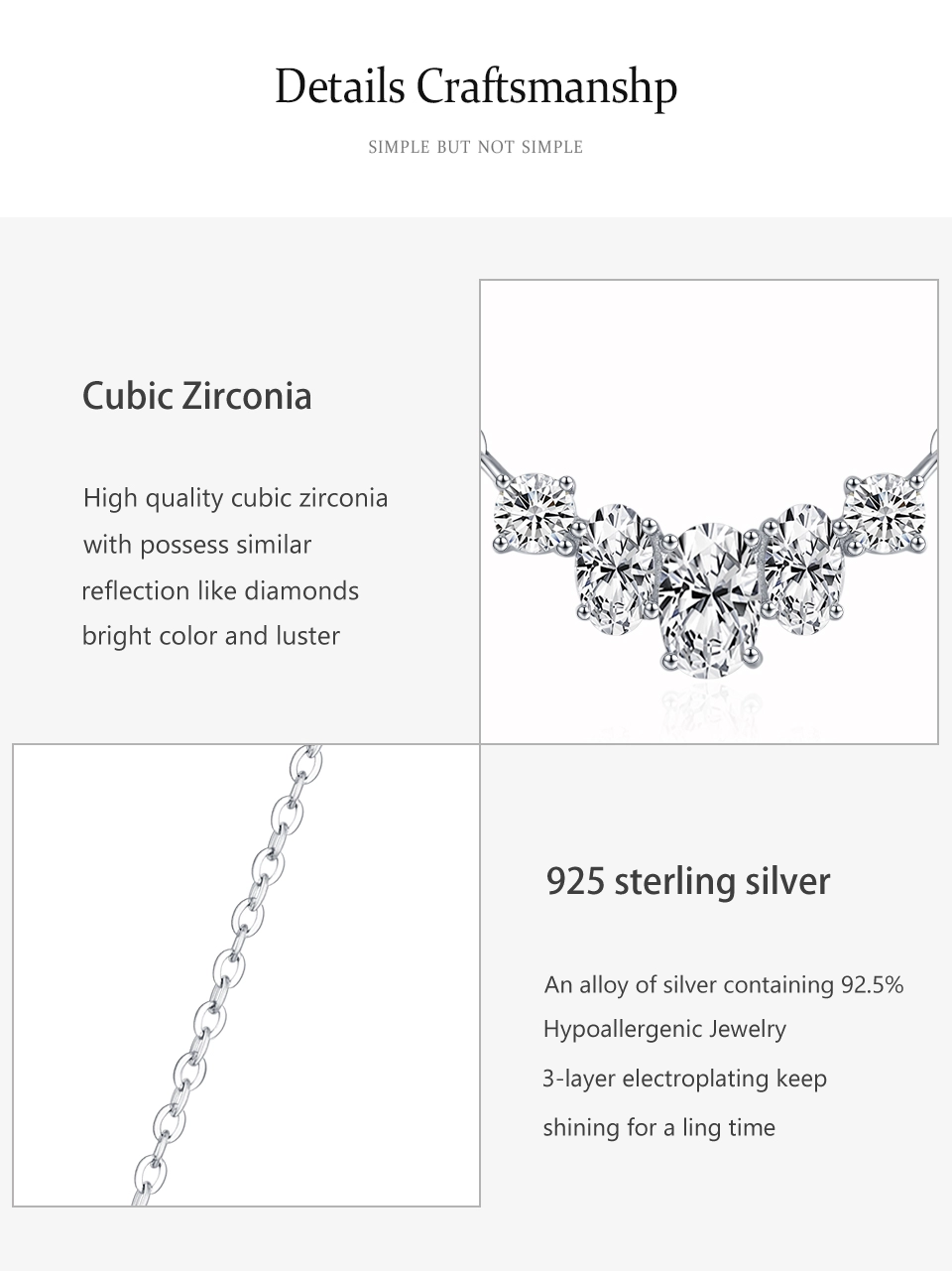 Classic Sparkling Geometric Design Zircon Necklace 925 Sterling Silver