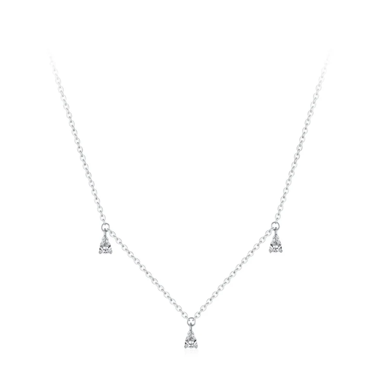 Zircon Water Drop Pendant Necklace Real 925 Sterling Silver