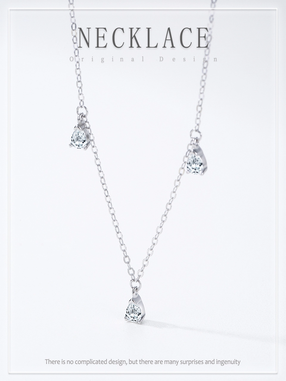 Zircon Water Drop Pendant Necklace Real 925 Sterling Silver