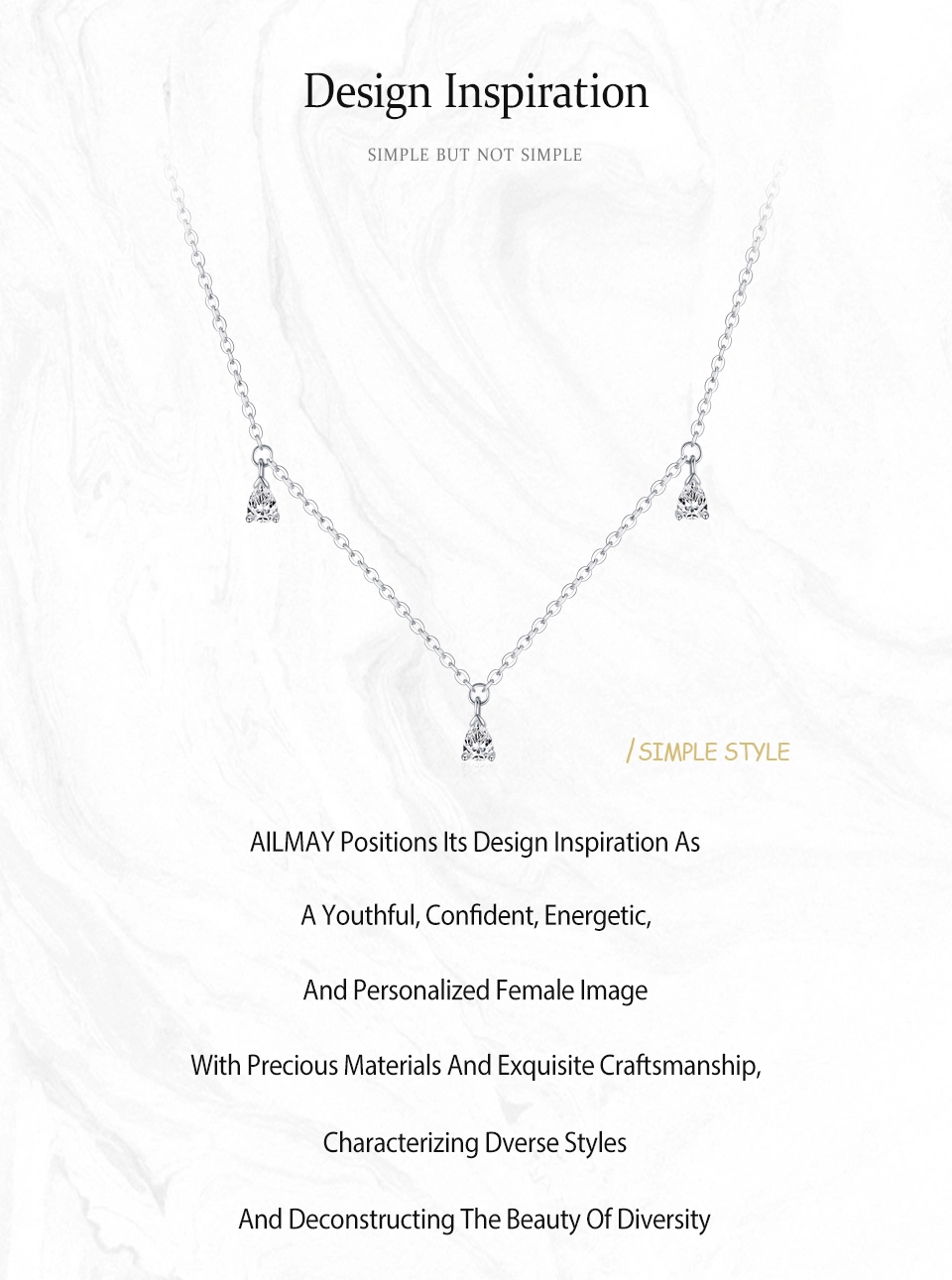 Zircon Water Drop Pendant Necklace Real 925 Sterling Silver