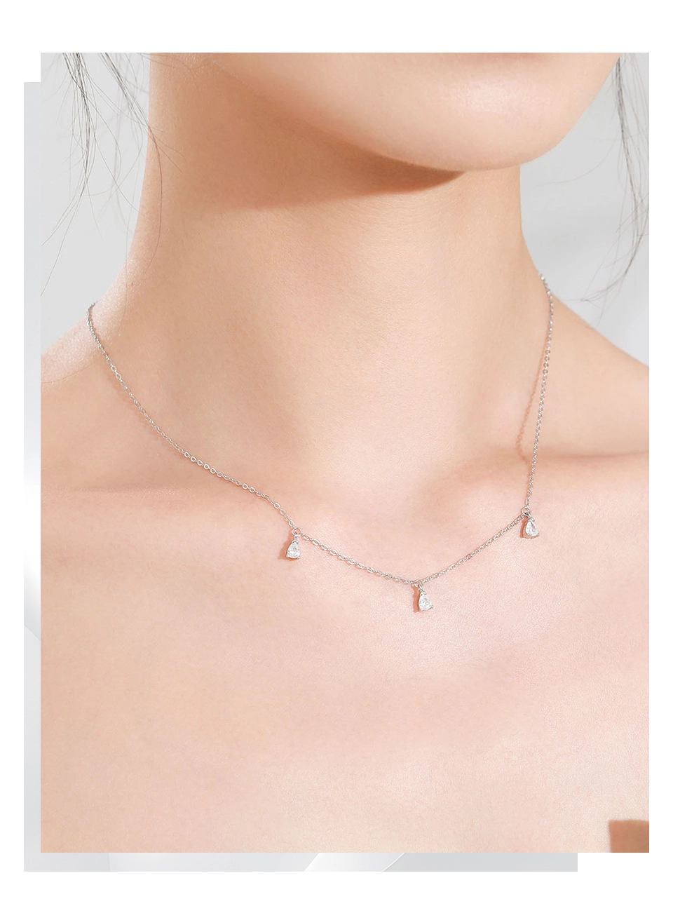 Zircon Water Drop Pendant Necklace Real 925 Sterling Silver