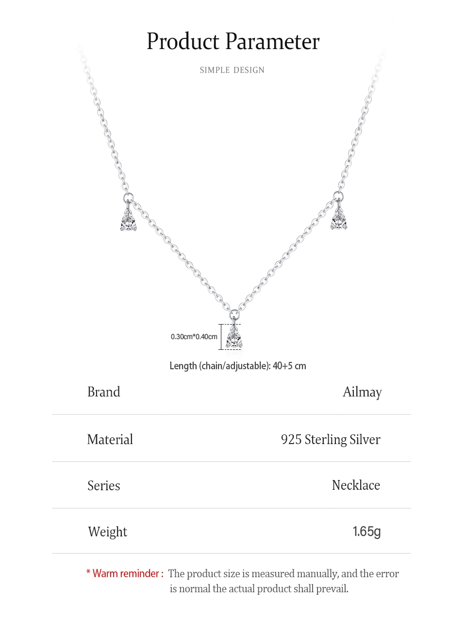 Zircon Water Drop Pendant Necklace Real 925 Sterling Silver