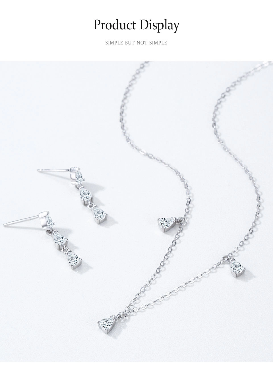 Zircon Water Drop Pendant Necklace Real 925 Sterling Silver
