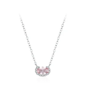 U Shape Pink Zircon Pendant Necklace Real 925 Sterling Silver