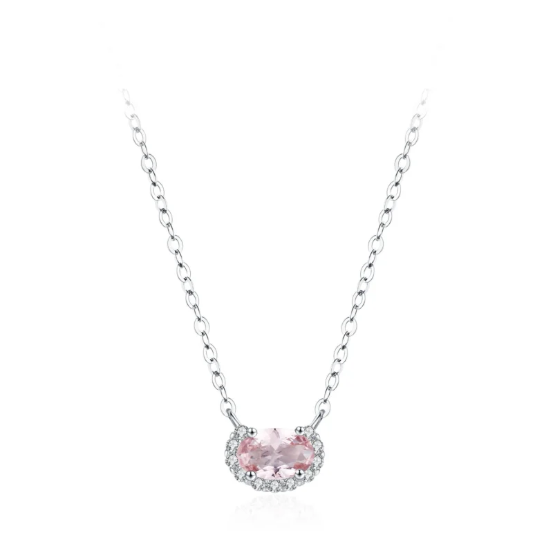 U Shape Pink Zircon Pendant Necklace Real 925 Sterling Silver