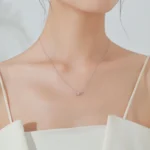 U Shape Pink Zircon Pendant Necklace Real 925 Sterling Silver