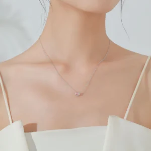U Shape Pink Zircon Pendant Necklace Real 925 Sterling Silver