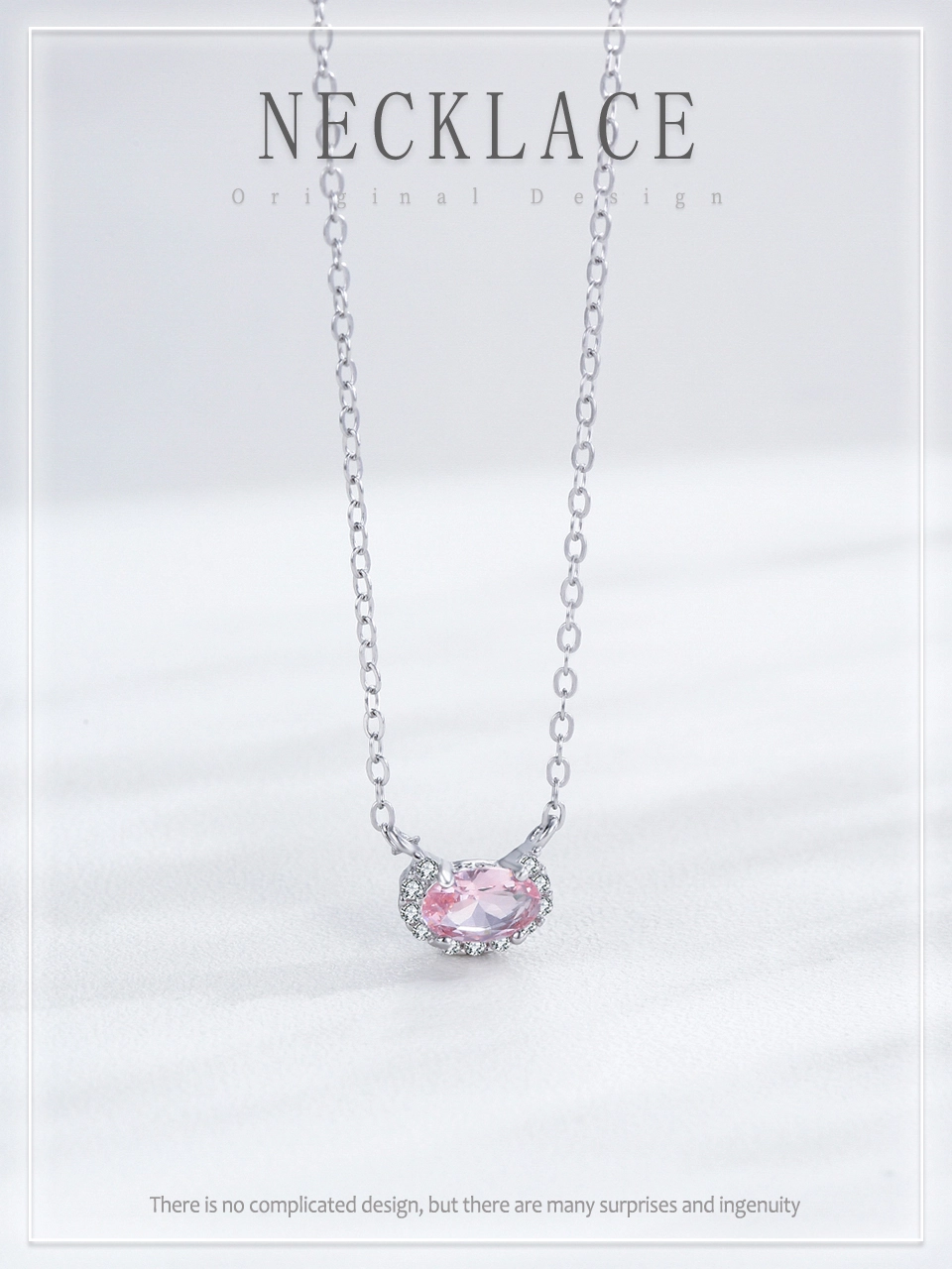 U Shape Pink Zircon Pendant Necklace Real 925 Sterling Silver