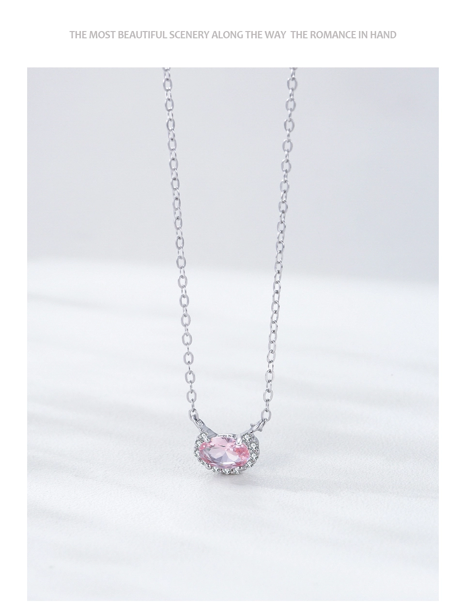 U Shape Pink Zircon Pendant Necklace Real 925 Sterling Silver