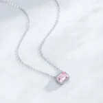 Romantic Pink Rectangle Cut Zircon Pendant Necklace 925 Sterling Silver