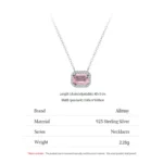 Romantic Pink Rectangle Cut Zircon Pendant Necklace 925 Sterling Silver