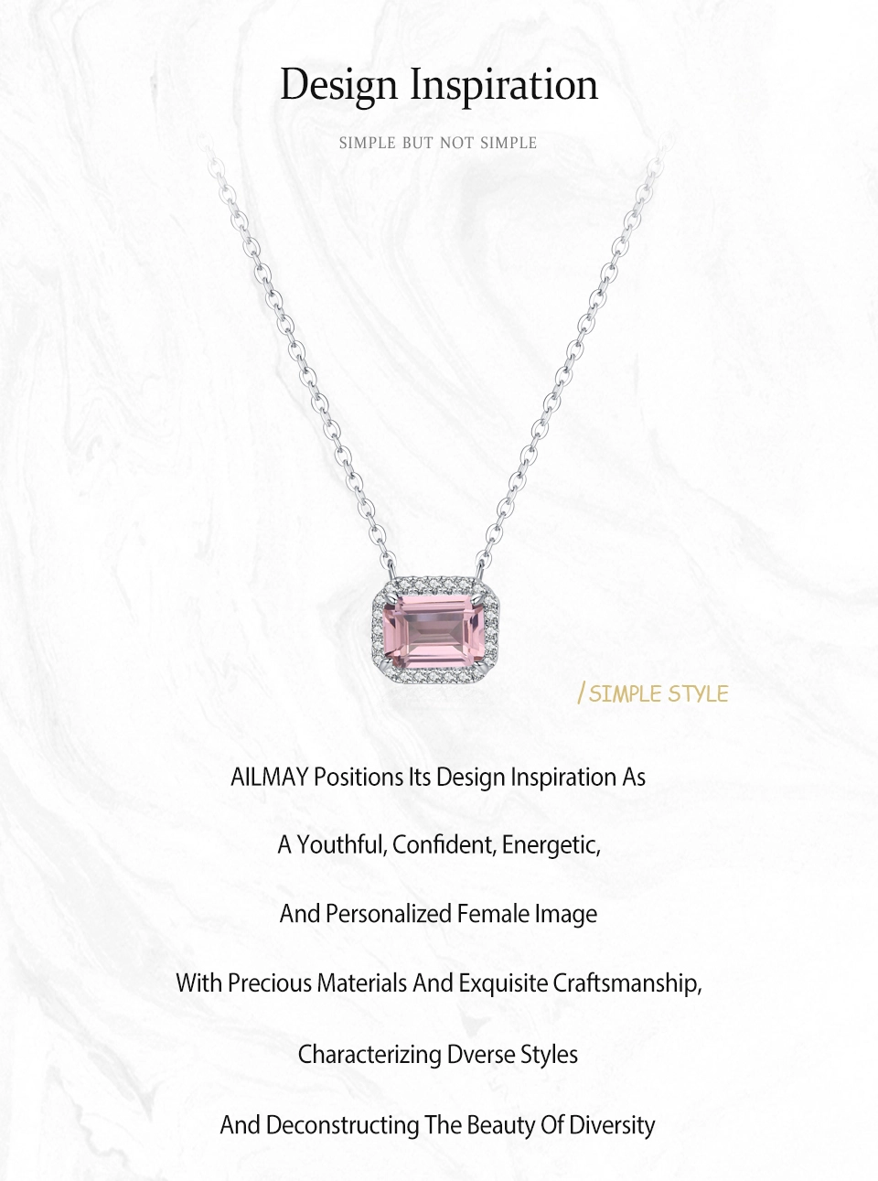 Romantic Pink Rectangle Cut Zircon Pendant Necklace 925 Sterling Silver