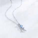 Bow Pendant Necklace Blue Water Droplet Zircon Sterling Silver