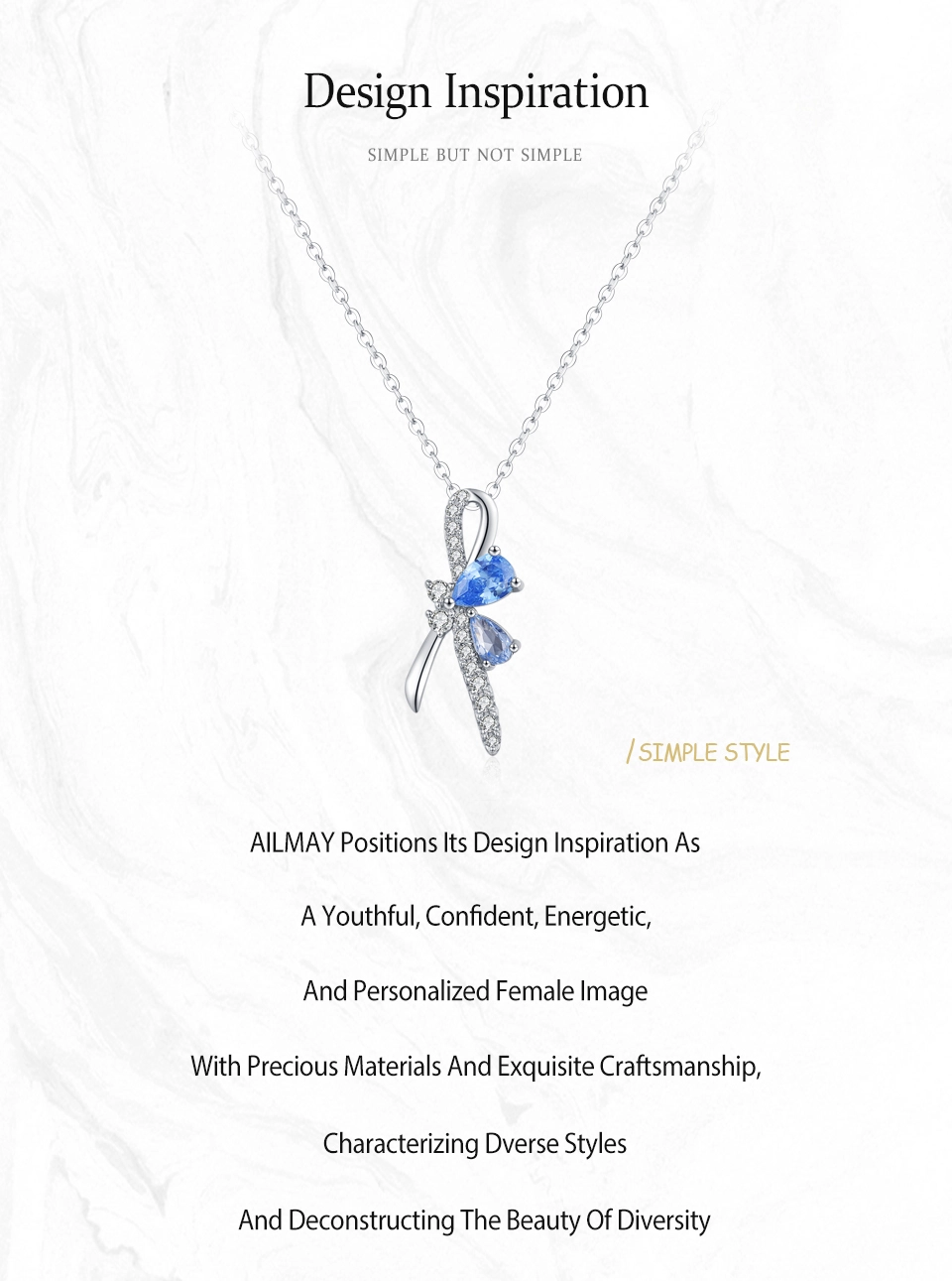Bow Pendant Necklace Blue Water Droplet Zircon Sterling Silver