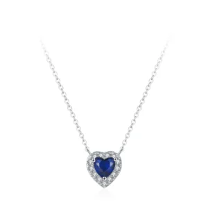 Heart of Ocean Blue Love Forever Pendant Necklace Sterling Silver