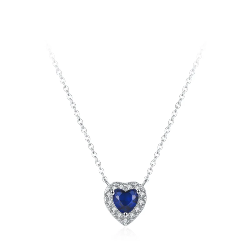 Heart of Ocean Blue Love Forever Pendant Necklace Sterling Silver