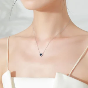 Heart of Ocean Blue Love Forever Pendant Necklace Sterling Silver